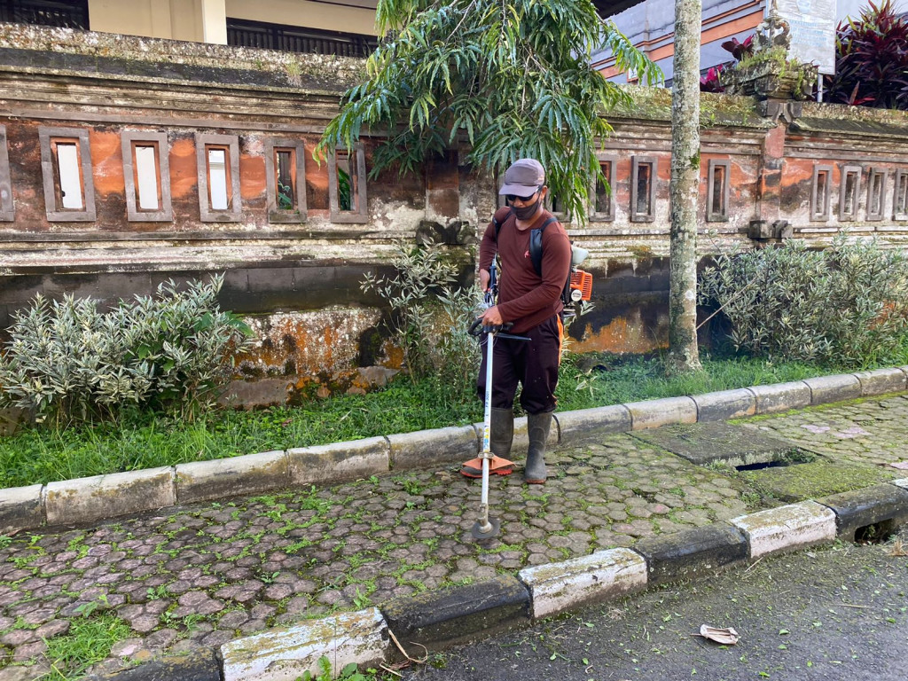 Giat Tenaga Kebersihan Lingkungan Desa Petang , Membersihkan Area Lingkungan Jalan Desa Petang